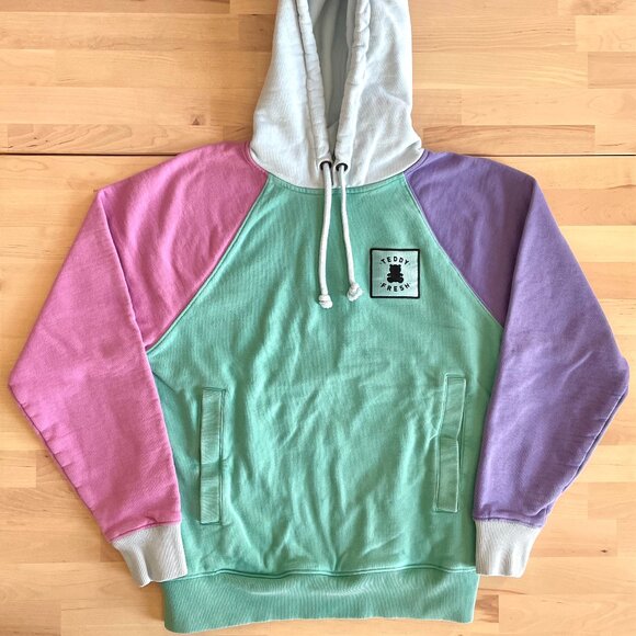 Teddy Fresh Unisex Teal Pink Purple Light Blue Colorblock Hoodie size XS - Picture 1 of 5